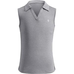 SANTINY Girls’ Sleeveless Golf Shirt V-Neck Quick Dry Tennis Tank Tops Golf Clothes Collared Polo Shirts for Girl(Light Grey)
