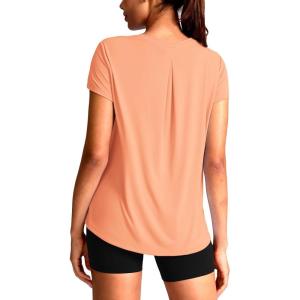 SANTINY Short Sleeve Workout Tops for Women Loose Yoga T-Shirts Sun Protection Breathable Running Athletic Tee Shirts(Coral)
