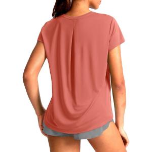 SANTINY Short Sleeve Workout Tops for Women Loose Yoga T-Shirts Sun Protection Breathable Running Athletic Tee Shirts(Coral Red)