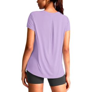 SANTINY Short Sleeve Workout Tops for Women Loose Yoga T-Shirts Sun Protection Breathable Running Athletic Tee Shirts(Lavender)