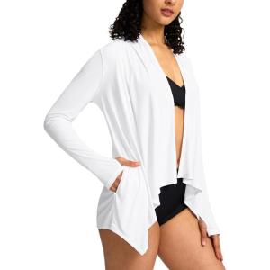 SANTINY UPF50+ Sun Shirt for Women Long Sleeve SPF UV Sun Protection Shirts Lightweight Cardigan with Pockets Swim Cover Up(A White)