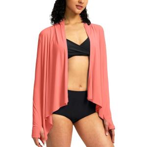SANTINY UPF50+ Sun Shirt for Women Long Sleeve SPF UV Sun Protection Shirts Lightweight Cardigan with Pockets Swim Cover Up(Coral Pink)