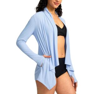SANTINY UPF50+ Sun Shirt for Women Long Sleeve SPF UV Sun Protection Shirts Lightweight Cardigan with Pockets Swim Cover Up(Haze Blue)