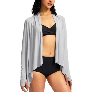 SANTINY UPF50+ Sun Shirt for Women Long Sleeve SPF UV Sun Protection Shirts Lightweight Cardigan with Pockets Swim Cover Up(Light Grey)
