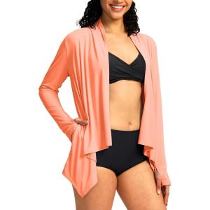 SANTINY UPF50+ Sun Shirt for Women Long Sleeve SPF UV Sun Protection Shirts Lightweight Cardigan with Pockets Swim Cover Up(Orange)