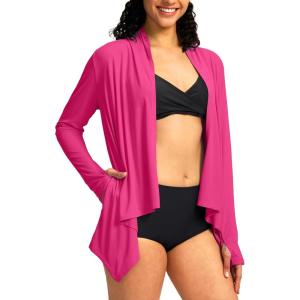 SANTINY UPF50+ Sun Shirt for Women Long Sleeve SPF UV Sun Protection Shirts Lightweight Cardigan with Pockets Swim Cover Up(Rose)