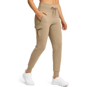 SANTINY Women Fleece Lined Cargo Joggers High Waisted Winter Warm Waterproof Hiking Pants with Zipper Pockets(Khaki)