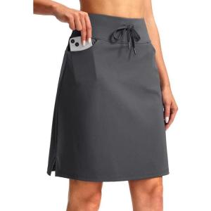 SANTINY Women’s 20” Knee Length Skorts Skirts 6 Pockets High Waisted Drawstring Long Athletic Tennis Golf Skirt Women(Dark Grey)
