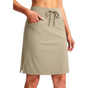SANTINY Women’s 20” Knee Length Skorts Skirts 6 Pockets High Waisted Drawstring Long Athletic Tennis Golf Skirt Women(Dusty Khaki)