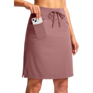 SANTINY Women’s 20” Knee Length Skorts Skirts 6 Pockets High Waisted Drawstring Long Athletic Tennis Golf Skirt Women(Dusty Pink)