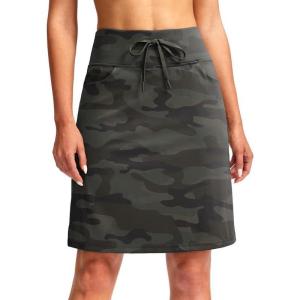 SANTINY Women’s 20” Knee Length Skorts Skirts 6 Pockets High Waisted Drawstring Long Athletic Tennis Golf Skirt Women(Green Camo)