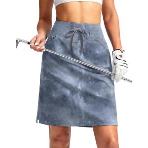 SANTINY Women’s 20” Knee Length Skorts Skirts 6 Pockets High Waisted Drawstring Long Athletic Tennis Golf Skirt Women(Grey Tie Dye)