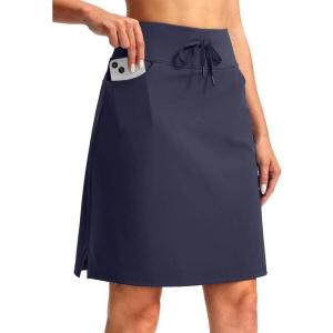 SANTINY Women’s 20” Knee Length Skorts Skirts 6 Pockets High Waisted Drawstring Long Athletic Tennis Golf Skirt Women(Navy)