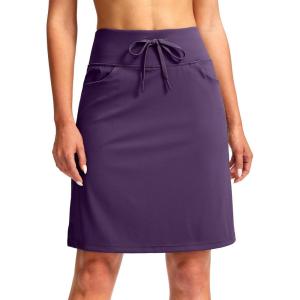 SANTINY Women’s 20” Knee Length Skorts Skirts 6 Pockets High Waisted Drawstring Long Athletic Tennis Golf Skirt Women(Purple)