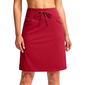 SANTINY Women’s 20” Knee Length Skorts Skirts 6 Pockets High Waisted Drawstring Long Athletic Tennis Golf Skirt Women(Red)