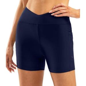 SANTINY Women’s 4” High Waisted Swim Board Shorts Quick Dry V Cut Tummy Control Bathing Suit Bottoms for Women with Pockets