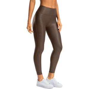 SANTINY Women’s Faux Leather Leggings 25”/27”/29”-High Waisted Stretch Leather Pants Pleather Tights for Women(Brown)