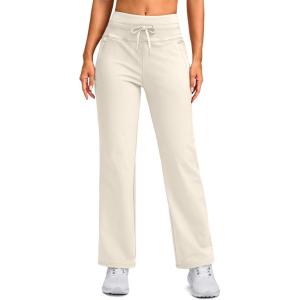 SANTINY Women’s Fleece Lined Pants 29″ Winter Warm Sweatpants Water Resistant Snow Ski Hiking Pants with Zipper Pockets(Beige)