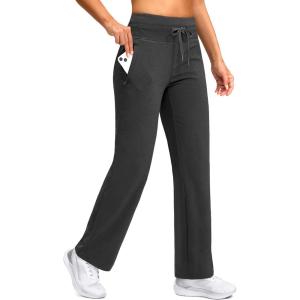 SANTINY Women’s Fleece Lined Pants 29″ Winter Warm Sweatpants Water Resistant Snow Ski Hiking Pants with Zipper Pockets(Dark Heather Grey)