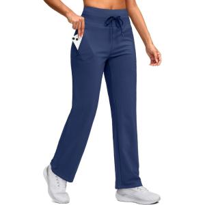 SANTINY Women’s Fleece Lined Pants 29″ Winter Warm Sweatpants Water Resistant Snow Ski Hiking Pants with Zipper Pockets(Deep Blue)