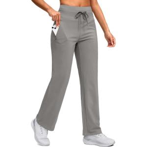 SANTINY Women’s Fleece Lined Pants 29″ Winter Warm Sweatpants Water Resistant Snow Ski Hiking Pants with Zipper Pockets(Light Grey)