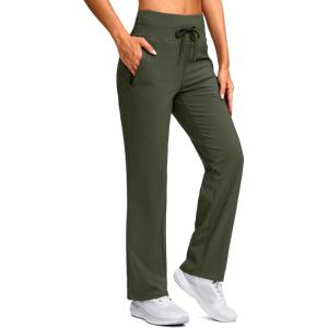 SANTINY Women’s Fleece Lined Pants 29″ Winter Warm Sweatpants Water Resistant Snow Ski Hiking Pants with Zipper Pockets(Olive)