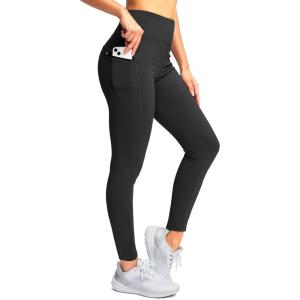 SANTINY Women’s Fleece Lined Winter Leggings Water Resistant High Waisted Thermal Hiking Running Warm Pants Women Pockets(Black)