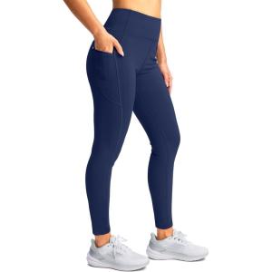 SANTINY Women’s Fleece Lined Winter Leggings Water Resistant High Waisted Thermal Hiking Running Warm Pants Women Pockets(Navy)