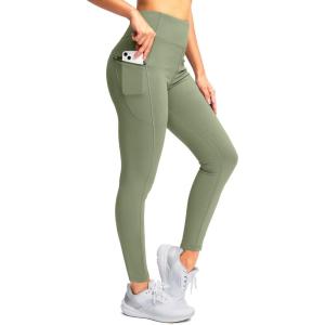 SANTINY Women’s Fleece Lined Winter Leggings Water Resistant High Waisted Thermal Hiking Running Warm Pants Women Pockets(Sage Green)