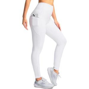 SANTINY Women’s Fleece Lined Winter Leggings Water Resistant High Waisted Thermal Hiking Running Warm Pants Women Pockets(White)