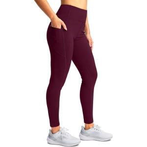 SANTINY Women’s Fleece Lined Winter Leggings Water Resistant High Waisted Thermal Hiking Running Warm Pants Women Pockets(Wine)