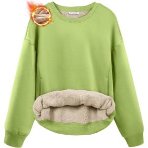 SANTINY Women’s Fleece Sherpa Lined Sweatshirt Warm Winter Pullover Sweaters Cozy Thick Crewneck Sweatshirts with Pockets(Lime Green)