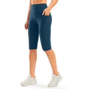 SANTINY Women’s Knee Length Capri Leggings with Pockets High Waisted Workout Exercise Yoga Capris Pants for Women(Blue)