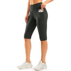 SANTINY Women’s Knee Length Capri Leggings with Pockets High Waisted Workout Exercise Yoga Capris Pants for Women(Dark Grey)