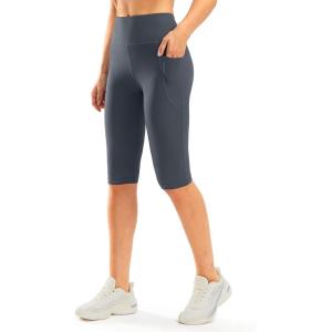 SANTINY Women’s Knee Length Capri Leggings with Pockets High Waisted Workout Exercise Yoga Capris Pants for Women(Dusty Blue)