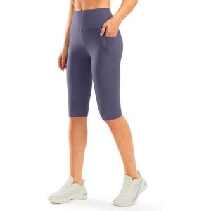 SANTINY Women’s Knee Length Capri Leggings with Pockets High Waisted Workout Exercise Yoga Capris Pants for Women(Dusty Purple)