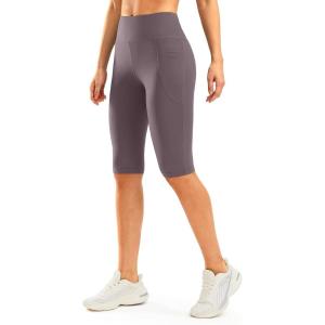 SANTINY Women’s Knee Length Capri Leggings with Pockets High Waisted Workout Exercise Yoga Capris Pants for Women(Dusty Red)