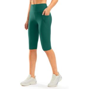 SANTINY Women’s Knee Length Capri Leggings with Pockets High Waisted Workout Exercise Yoga Capris Pants for Women(Green)