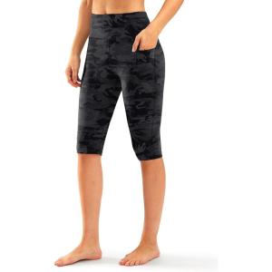 SANTINY Women’s Knee Length Capri Leggings with Pockets High Waisted Workout Exercise Yoga Capris Pants for Women(Grey Camo)