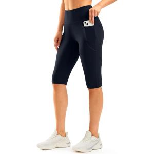 SANTINY Women’s Knee Length Capri Leggings with Pockets High Waisted Workout Exercise Yoga Capris Pants for Women(Navy)
