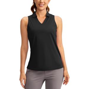 SANTINY Women’s Sleeveless Golf Shirt V-Neck Tennis Tank Tops Collared Golf Polo Shirts for Women(Black)