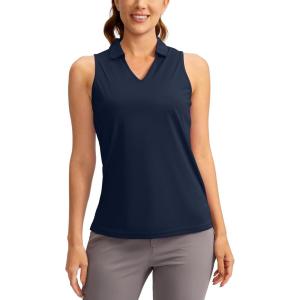 SANTINY Women’s Sleeveless Golf Shirt V-Neck Tennis Tank Tops Collared Golf Polo Shirts for Women(Navy)