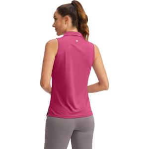 SANTINY Women’s Sleeveless Golf Shirt V-Neck Tennis Tank Tops Collared Golf Polo Shirts for Women(Rose)
