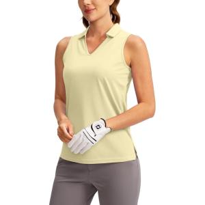 SANTINY Women’s Sleeveless Golf Shirt V-Neck Tennis Tank Tops Collared Golf Polo Shirts for Women(Yellow)