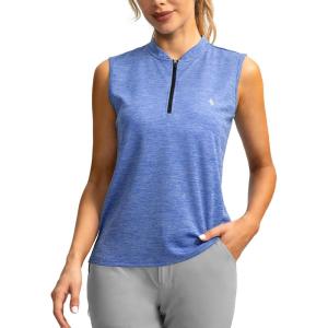 SANTINY Women’s Sleeveless Golf Shirt Zip Up Tennis Lightweight Quick Dry Tank Tops Polo Shirts for Women(Blue Aster)