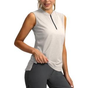 SANTINY Women’s Sleeveless Golf Shirt Zip Up Tennis Lightweight Quick Dry Tank Tops Polo Shirts for Women(Light Grey)