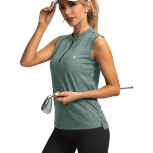 SANTINY Women’s Sleeveless Golf Shirt Zip Up Tennis Lightweight Quick Dry Tank Tops Polo Shirts for Women(Malachite Green)
