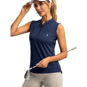 SANTINY Women’s Sleeveless Golf Shirt Zip Up Tennis Lightweight Quick Dry Tank Tops Polo Shirts for Women(Navy)