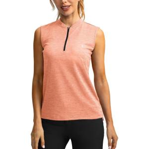 SANTINY Women’s Sleeveless Golf Shirt Zip Up Tennis Lightweight Quick Dry Tank Tops Polo Shirts for Women(Orange)