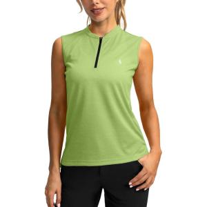 SANTINY Women’s Sleeveless Golf Shirt Zip Up Tennis Lightweight Quick Dry Tank Tops Polo Shirts for Women(Parrot Green)